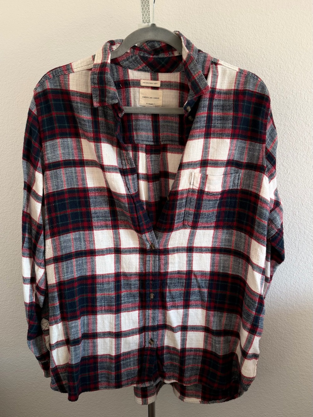American Eagle Outfitters Plaid Button-Down Shirt - Navy, Red,  Green & White